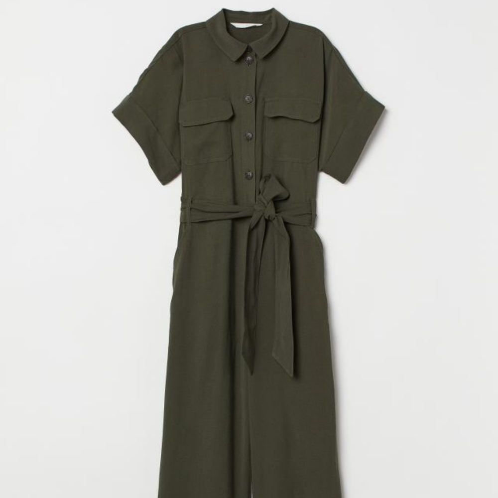 H&M jumpsuit MISSING BELT sz 10 wide leg khaki olive green